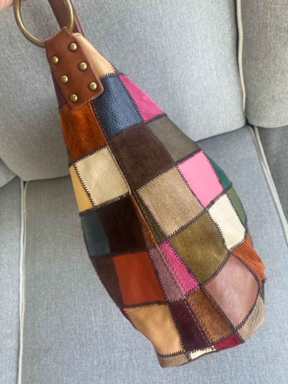 RARE Lucky Brand "Ugly Betty" Patchwork Leather Suede Hobo Bag Y2K Boho Vtg - Picture 7 of 13